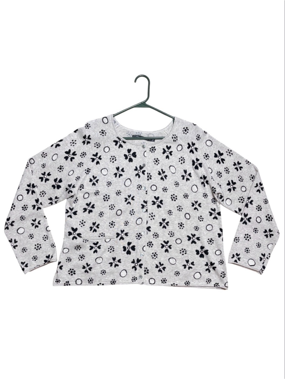 Gudrun Sjödén Organic Cotton Block Print Floral Button Cardigan Sweater NWOT L